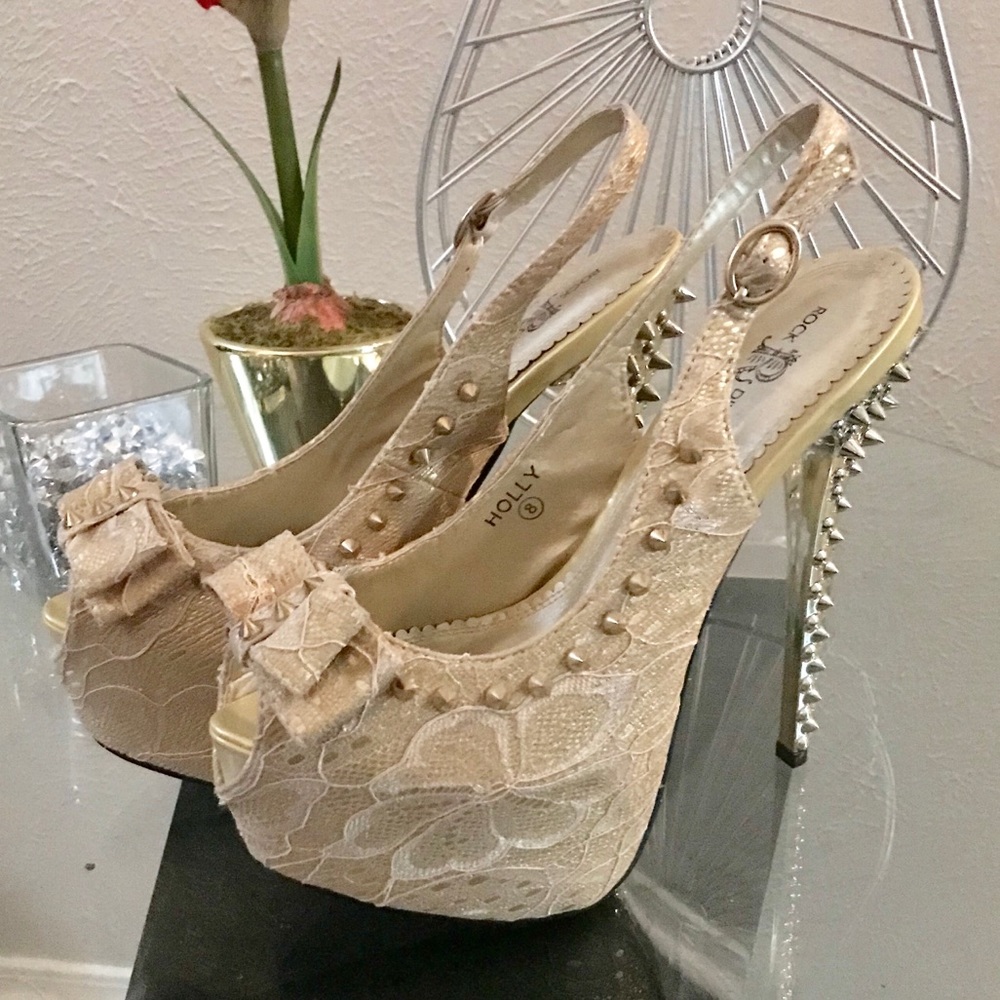 Rocking stylish heels with studs and spikes.